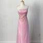 Superbe robe de soirée longue en satin rose à nouer et à fleurs, style féerique, 2 pièces, style corset, robe de bal, nv3746