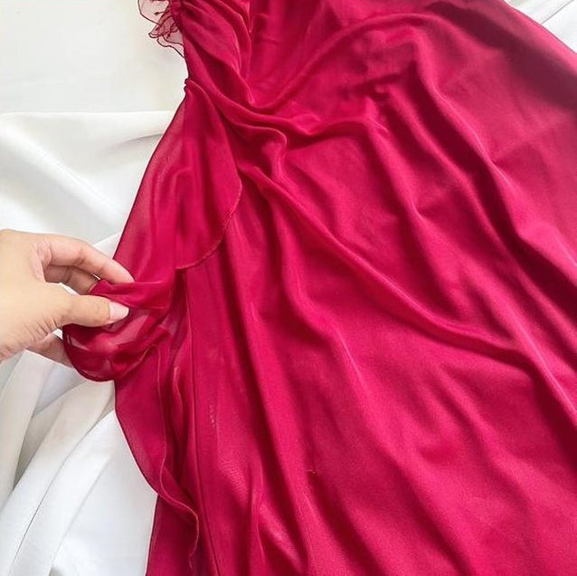 Robe longue en mousseline de soie rose foncé, élégante, à fleurs, pour anniversaire, bal, soirée, retour à la maison, nv4529