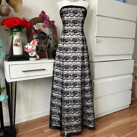 Schwarz Nude Vintage Elegante Lagenspitze Langes Schulterfreies Bustier Spitzenballkleid Abendkleid Partykleid Ballkleid nv4248