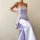 Robe de soirée longue en satin et tulle, tenue de bal élégante et raffinée, style vintage, violet clair, motif floral, perles, pour anniversaire, nv4001