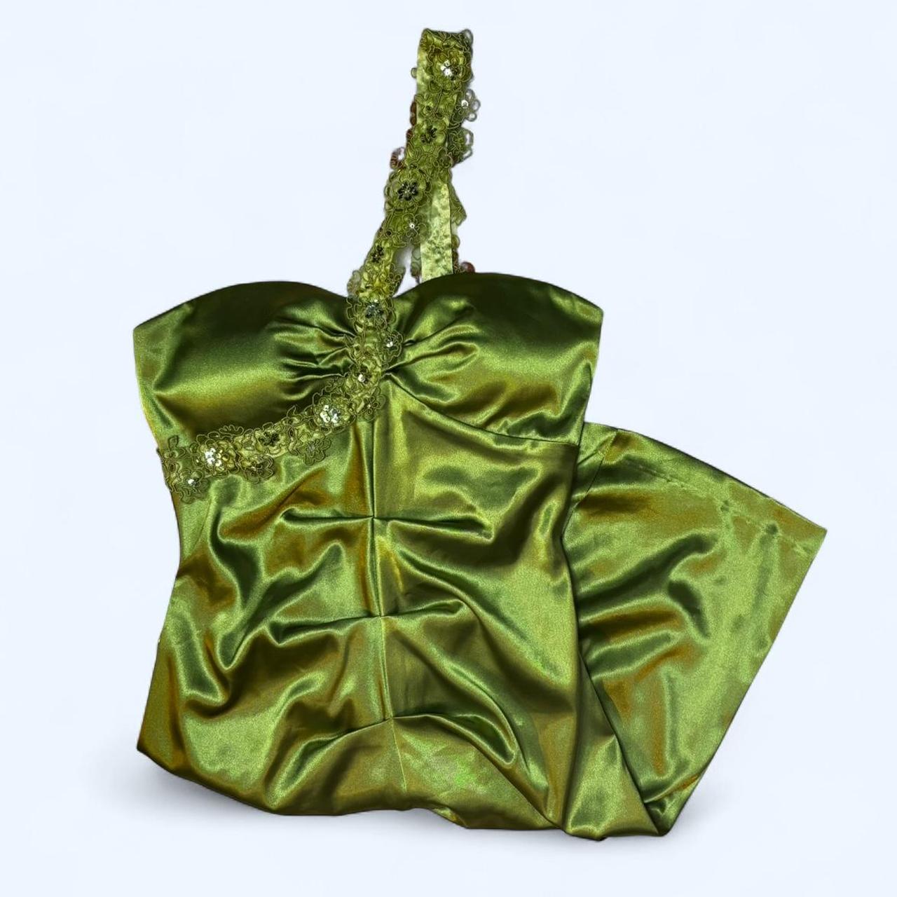 Robe de soirée courte en satin vert à une épaule, tenue de fête d'anniversaire, NV5400