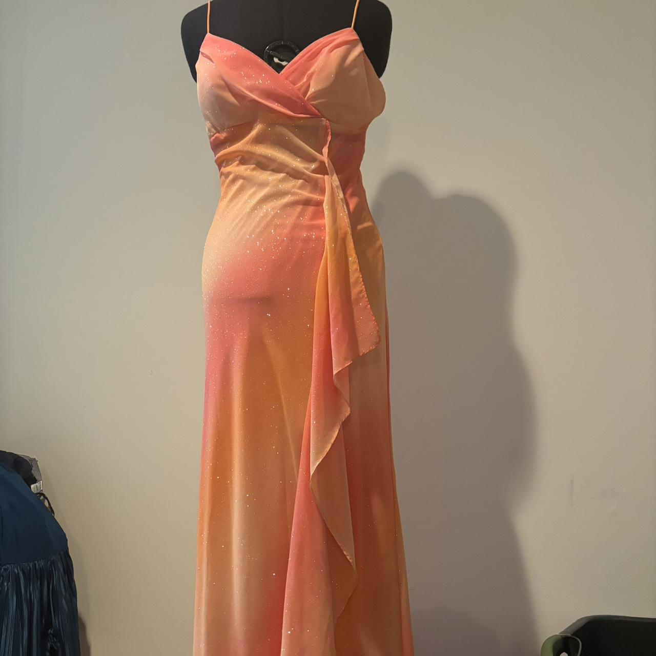Orange Fashion Gradient Elegante Ärmellose Lange Chiffon Bodenlangen Ballkleid Abendkleid Partykleid nv3722