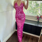Rosa Lila Wunderschöne Exquisite Blumen Perlen Lange Chiffon Ballkleid Abendkleid Partykleid nv4613