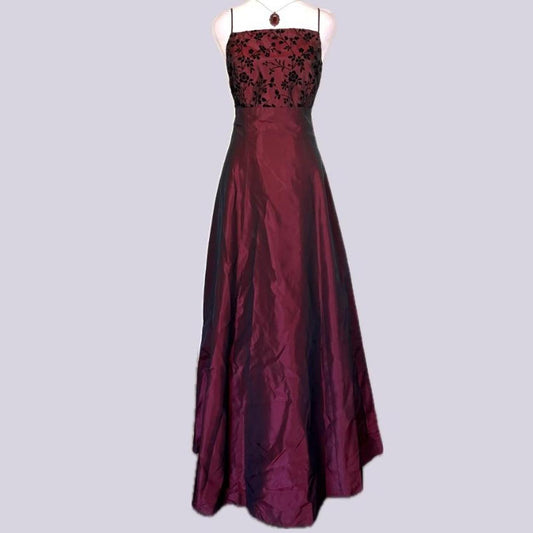 Robe longue à fleurs bordeaux rouge vintage pour femme, robe de bal exquise, NV5643