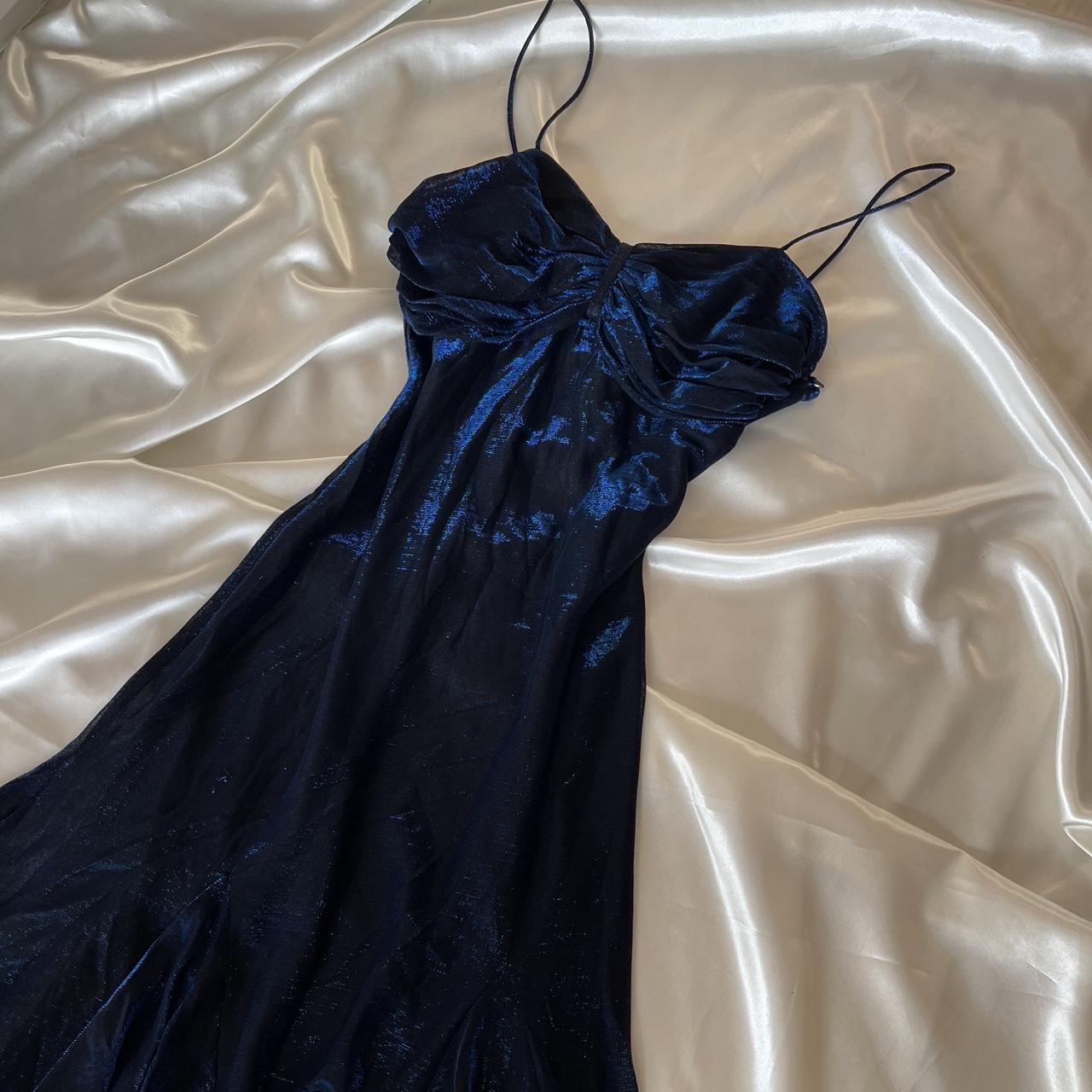 Robe de bal longue en mousseline de soie bleu marine à bretelles spaghetti brillantes, robe de soirée d'anniversaire, robe de soirée nv5388