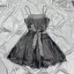 Kurzes Satin Y2K schwarzes Glitzer-Ballkleid, Homecoming-Kleid, Gothic-Kleid, Feenkleid, nv5371