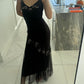 Black stylish elegant exquisite floral spaghetti strap long chiffon ball gown evening dress with jacket nv3425