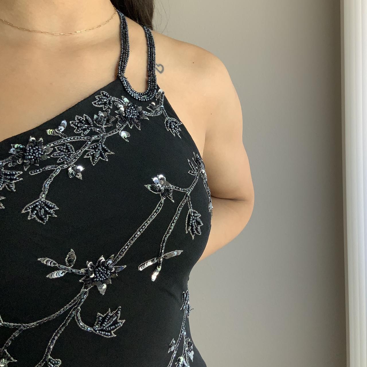 Robe de soirée longue en mousseline de soie, asymétrique épaule dénudée, perles exquises, marron/noir, nv3661