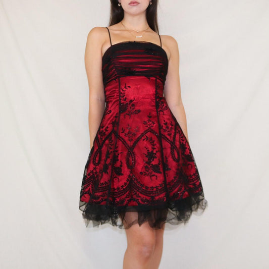 Rotes, geblümtes, kurzes Chiffon-Heimkehrkleid, Geburtstagspartykleid, NV4975