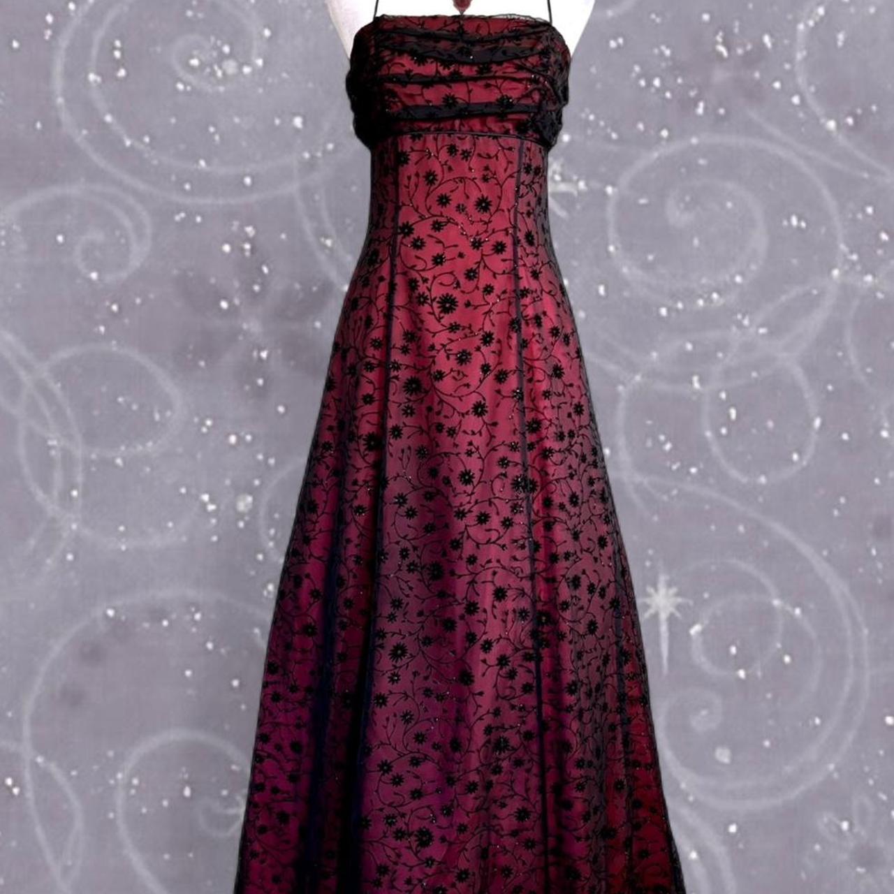 NiceVestidos-Burgundrotes Blumenkleid Vintage-Kleid Damen Exquisites langes Tüll-Ballkleid NV5644