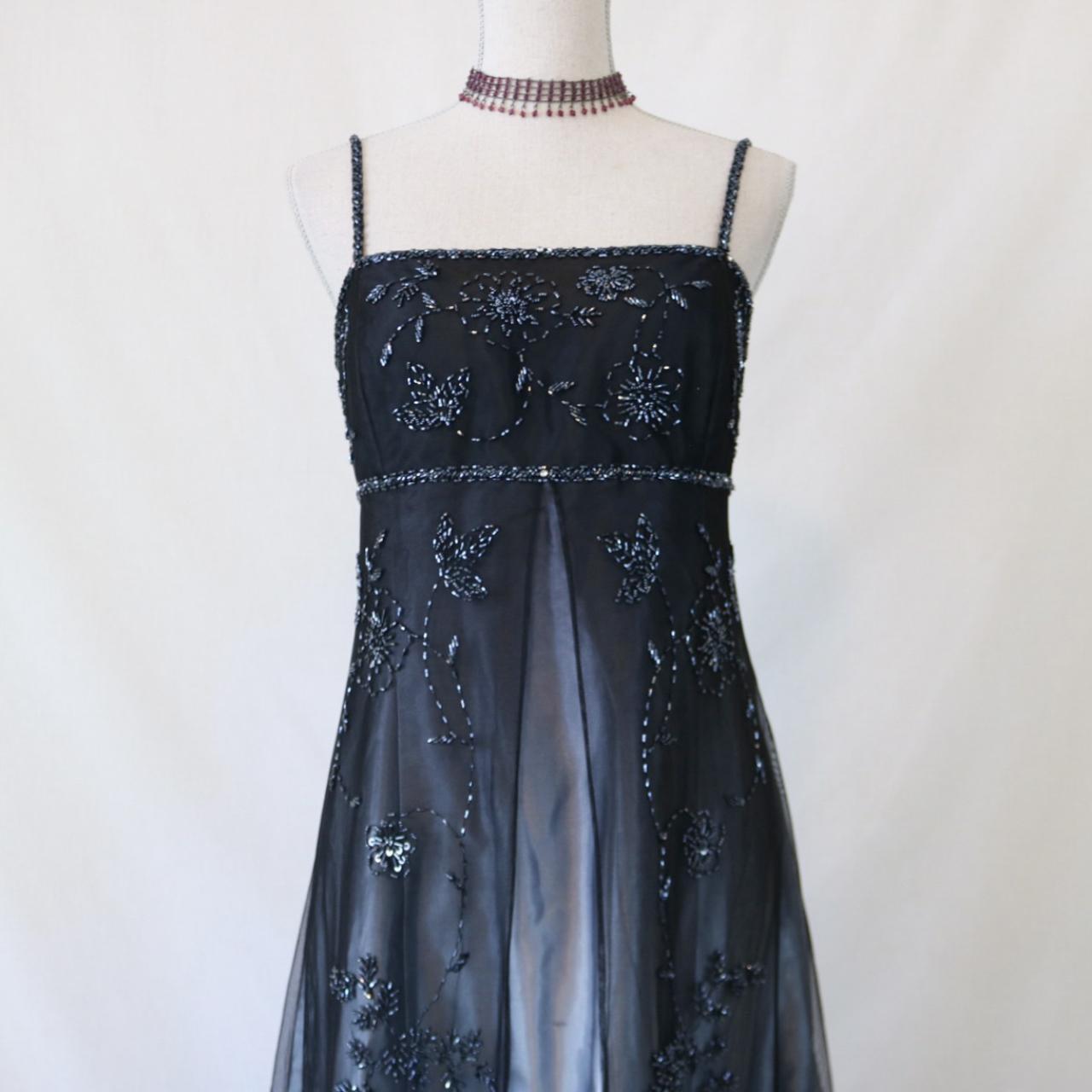 🥀 Robe Empire Vintage Argent et Noir Paillettes Ombre Perlée Taille Haute Longue Tulle Robe de Bal Robe de Soirée Robe de Soirée nv4981