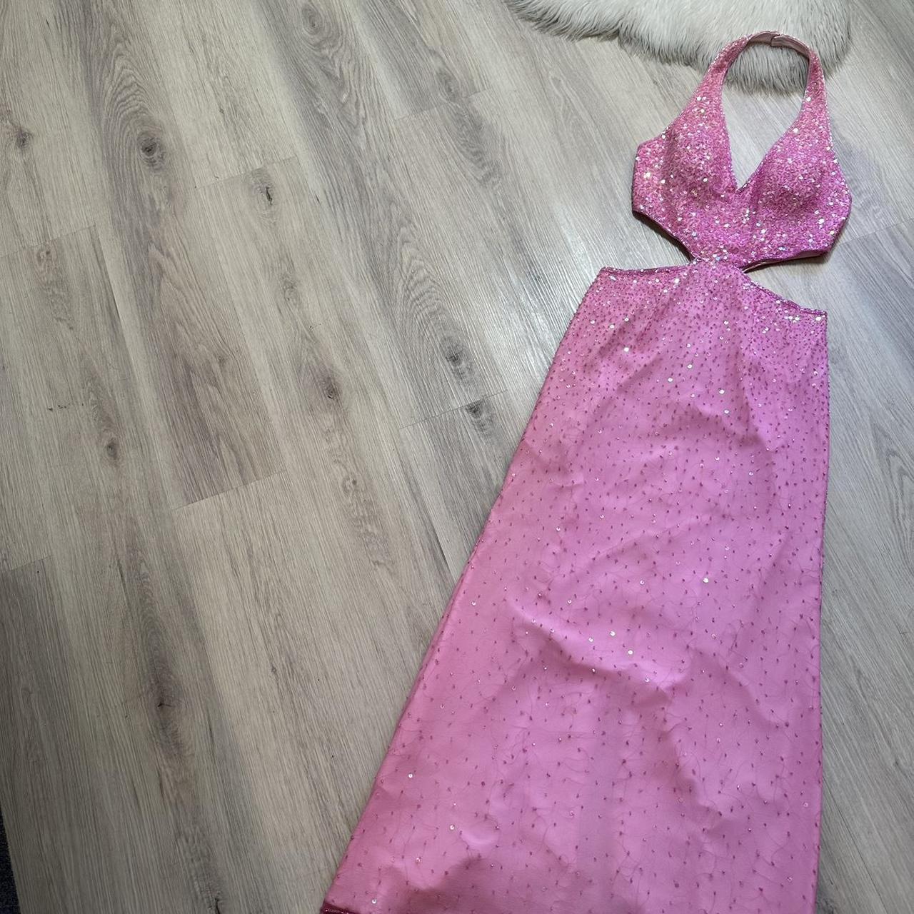 NiceVestidos - Rosa glänzendes, wunderschönes, charmantes, rückenfreies, langes Ballkleid aus Satin-Chiffon, formelles Abendkleid, NV5445
