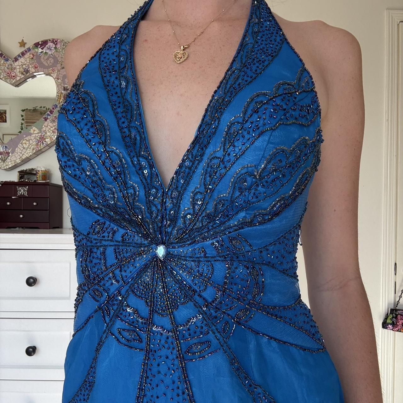 Blaues, funkelndes, langes Ballkleid mit Perlen, Abendkleid, Partykleid, nv4681