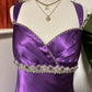 Robe de soirée longue en satin violet, style vintage, exquise, perlée, longueur au sol, robe de bal, robe de soirée nv3704