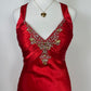Rot schöne elegante Mode exquisite Perlen Spaghetti-Trägern lange Satin Schlitz Ballkleid Abendkleid Partykleid nv3728