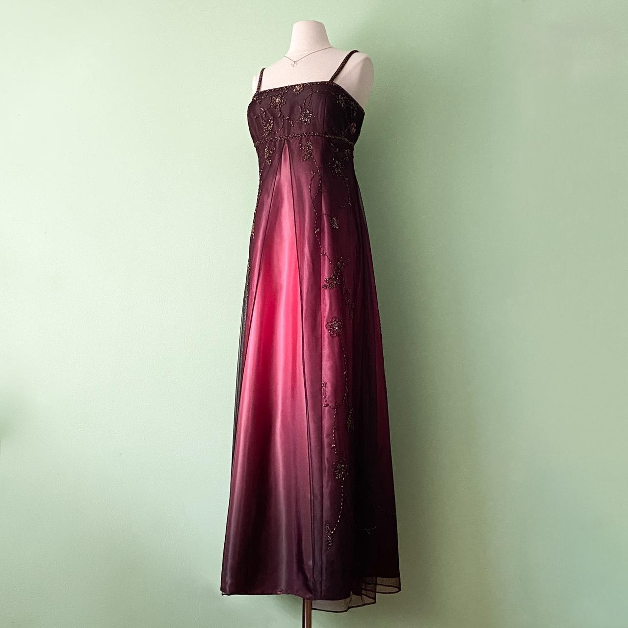 NiceVestidos - Robe longue bordeaux à fleurs et perles, style vintage, en tulle, pour femme, NV5648