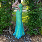 Grüne Mode elegante V-Ausschnitt exquisite Perlen Spaghetti-Trägern lange Tüll elegante Ballkleid Abendkleid Partykleid nv3679