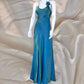 Blaues, glänzendes langes Retro-Kleid, Meerjungfrau, Fee, Y2K, 90er, formelles Ballkleid, Abendkleid, Bankettkleid, NV4574