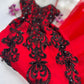 Rotes, exquisites, langes Chiffon-Ballkleid mit Perlen, NV5330