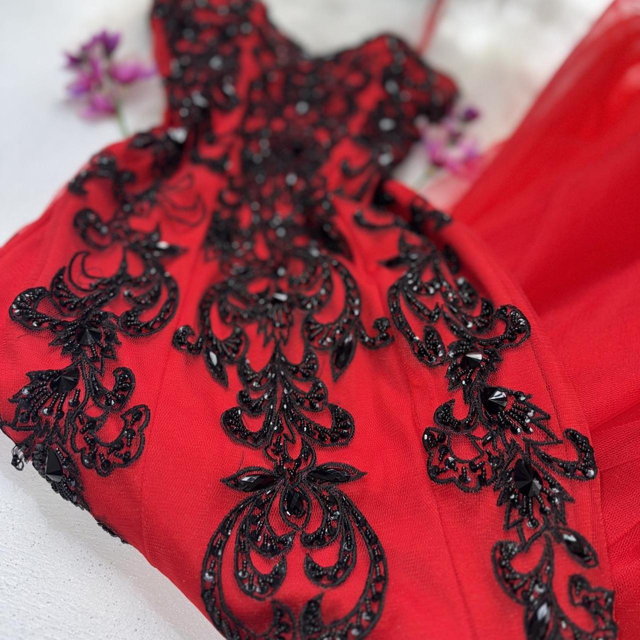 Rotes, exquisites, langes Chiffon-Ballkleid mit Perlen, NV5330