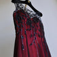 Rot Schwarz Vintage Mode Zarte Blumen Perlen Spitze Lange Tüll Satin Ballkleid Geburtstag Party Kleid Abendkleid Ballkleid nv3906