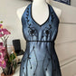 Robe de soirée longue en tulle bleu, magnifique, vintage, élégante, exquise, avec bretelles perlées, robe de bal, robe de soirée, robe de bal, nv4247