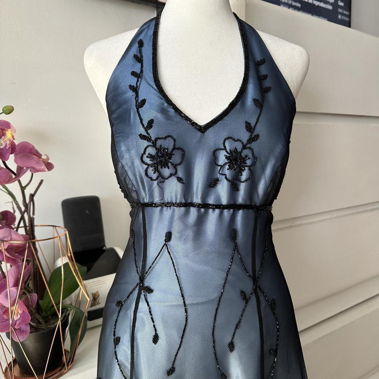 Robe de soirée longue en tulle bleu, magnifique, vintage, élégante, exquise, avec bretelles perlées, robe de bal, robe de soirée, robe de bal, nv4247