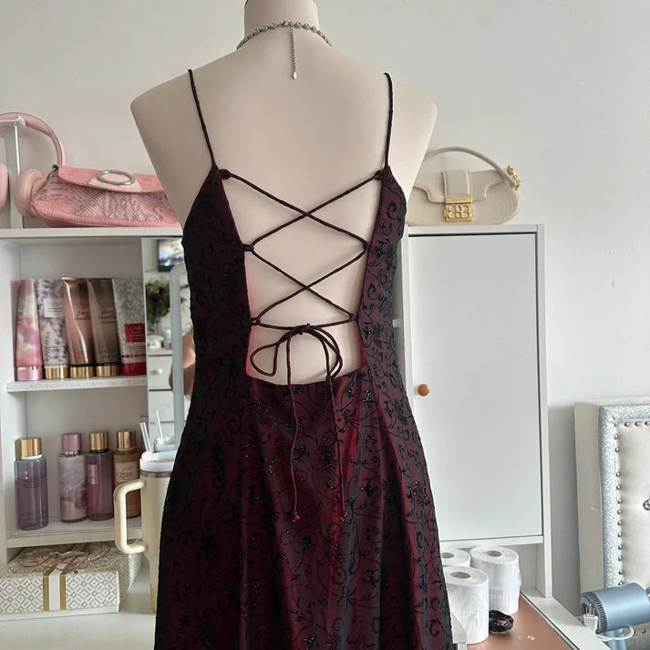 Rot Schwarz Purpurrotes Kleid Retro Mode Atemberaubend Elegant Exquisites Langes Tüll Gothic Ballkleid Abendkleid Geburtstagspartykleid Abschlussballkleid nv4250