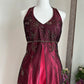 Robe de soirée longue en satin et tulle bordeaux, magnifique, élégante, avec perles exquises, bretelles, nv3974