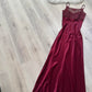 NiceVestidos--Burgundy floral long satin prom dress NV5732