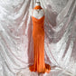 Orangefarbenes, exquisites, perlenbesetztes Spaghettiträger-Lang-Chiffon-Feenkleid, Ballkleid NV5413