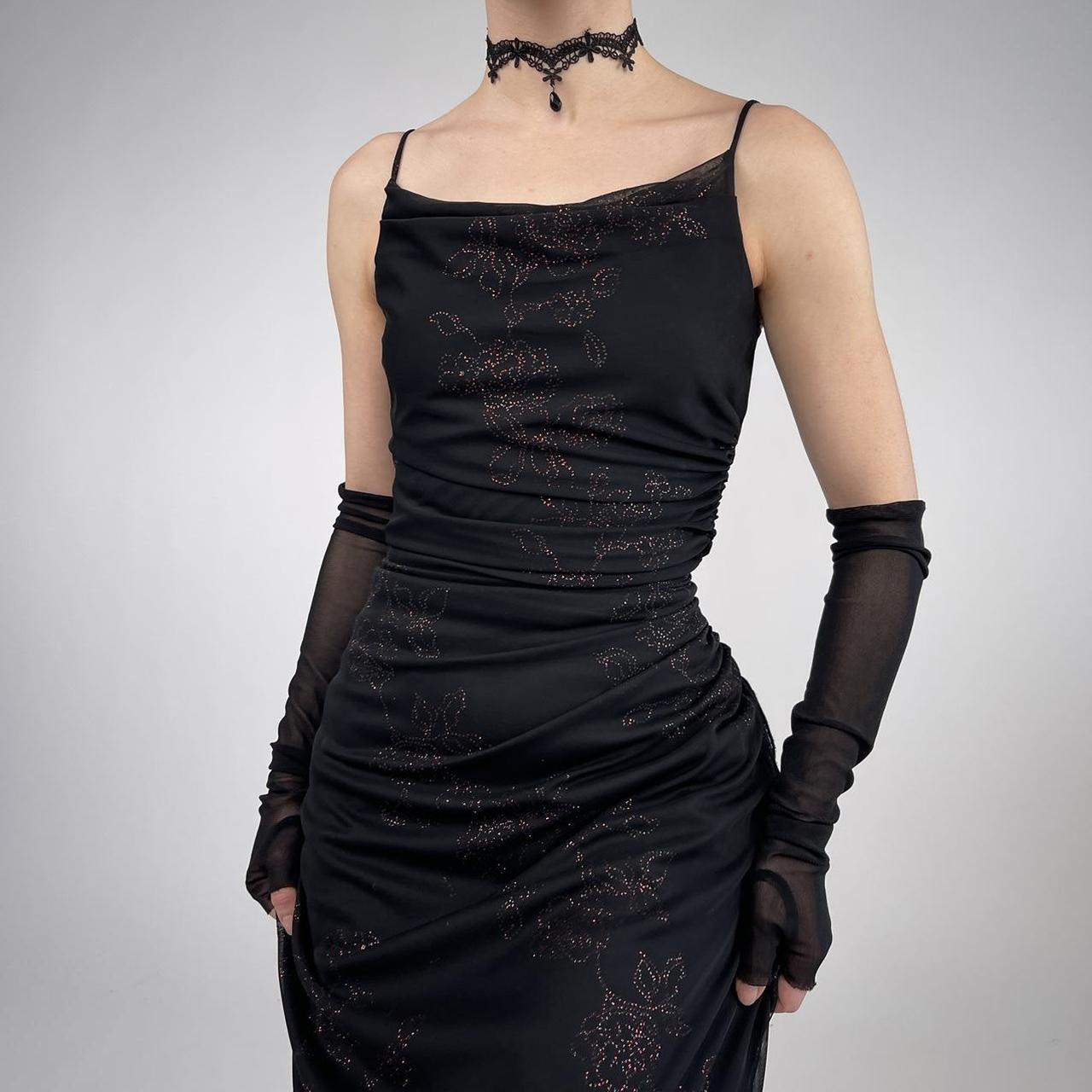 Robe de soirée longue et élégante en mousseline de soie, noire, brillante, vintage, à la mode, exquise, à bretelles spaghetti, à volants, robe de bal, robe de soirée, robe de bal nv3756
