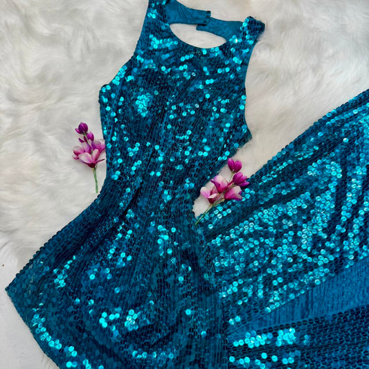 Robe de bal longue à paillettes et dos nu bleu à la mode, robe de fête d'anniversaire nv5333