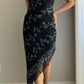 Robe de soirée longue en mousseline de soie, asymétrique épaule dénudée, perles exquises, marron/noir, nv3661