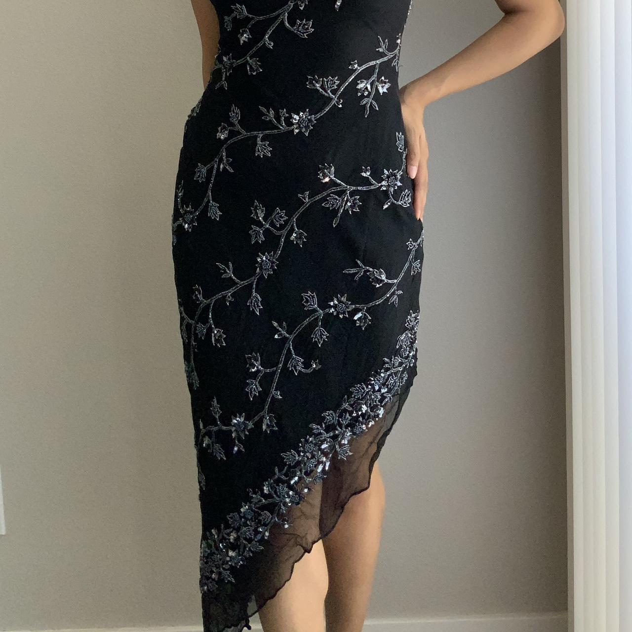 Robe de soirée longue en mousseline de soie, asymétrique épaule dénudée, perles exquises, marron/noir, nv3661