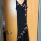 Robe de soirée longue en mousseline de soie pour femme, élégante et raffinée, avec broderies roses et perles, bretelles spaghetti, nv3747