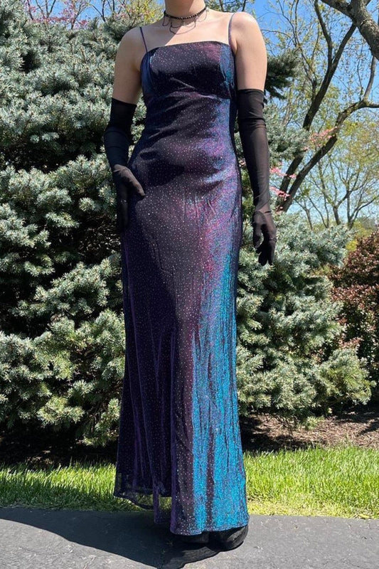 NiceVestidos - Robe de soirée longue en satin violet et bleu brillant, style vintage Y2K, NV5444