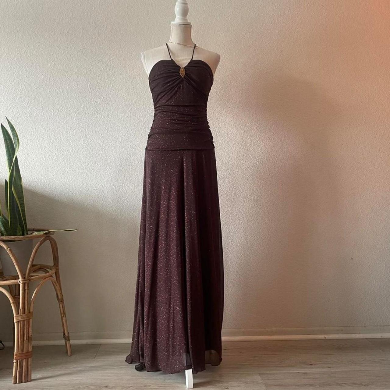 Braun Glänzend Retro Trägerlos Ziemlich Mode Lange Chiffon Ballkleid Abendkleid Partykleid nv3750