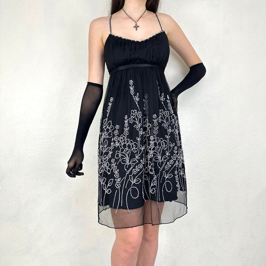 Vintage schwarz und weiß exquisite Perlen mittellangen Chiffon Homecoming Kleid Ballkleid Geburtstag Partykleid nv5405