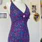 Robe de soirée longue à paillettes et perles violettes et bleues nv4243