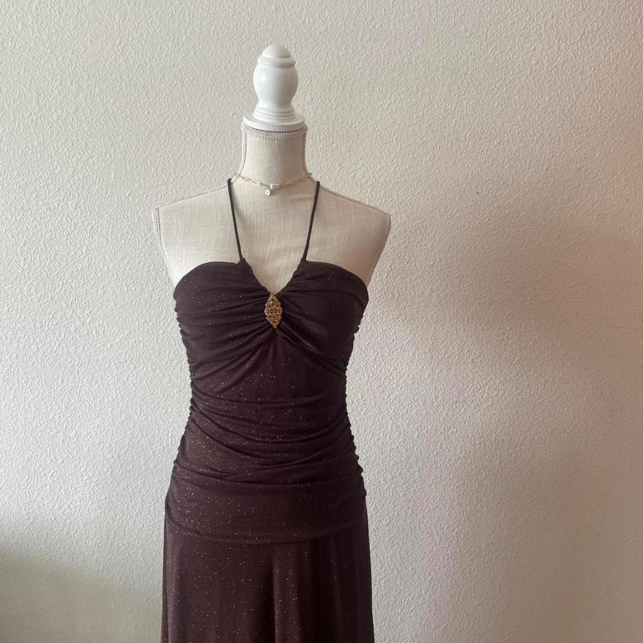 Braun Glänzend Retro Trägerlos Ziemlich Mode Lange Chiffon Ballkleid Abendkleid Partykleid nv3750
