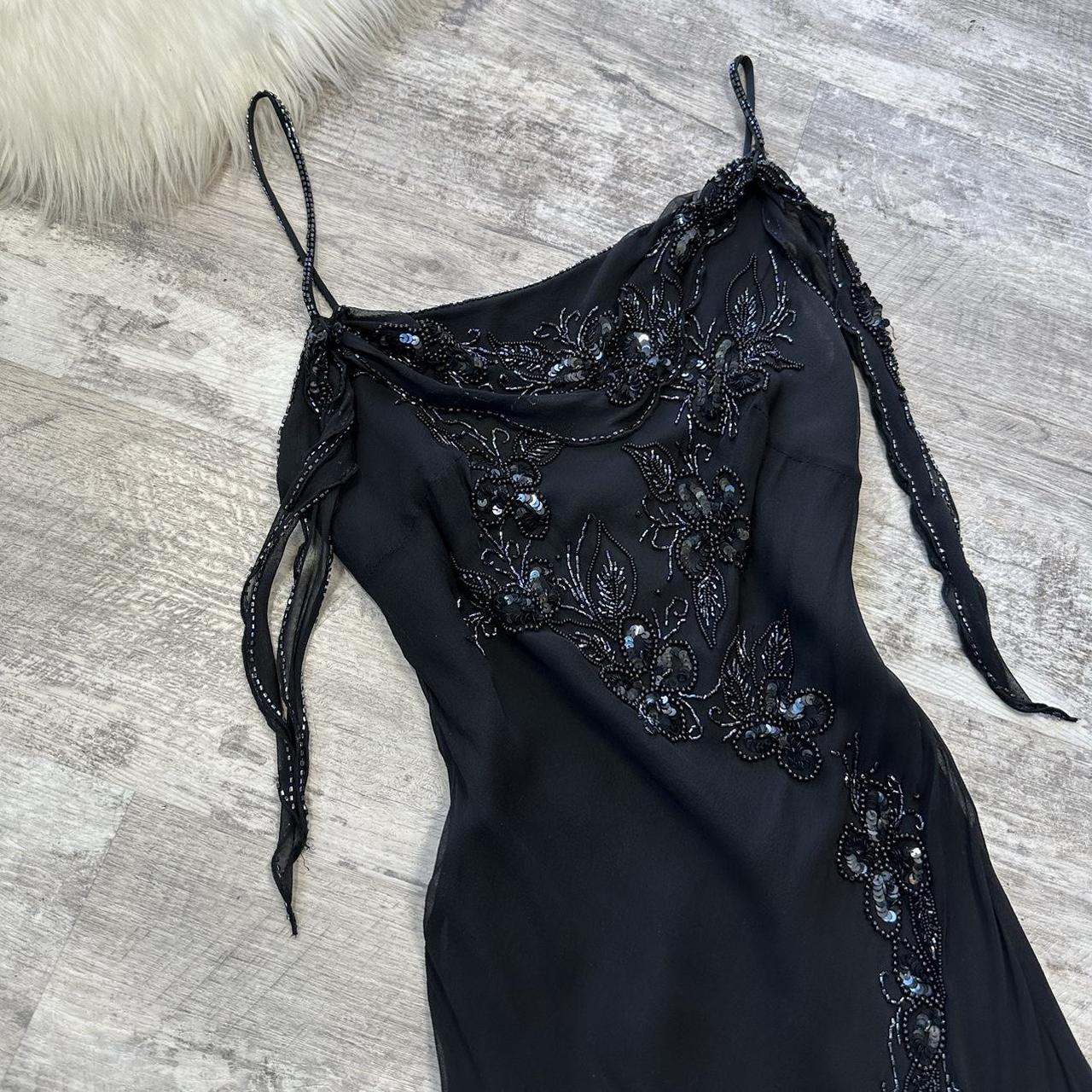 NiceVestidos - Wunderschönes, schwarzes, exquisites, perlenbesetztes, kurzes/mittellanges Chiffon-Kleid für den formellen Heimkehrabend, NV5448