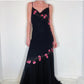 Robe de soirée longue en mousseline de soie pour femme, élégante et raffinée, avec broderies roses et perles, bretelles spaghetti, nv3747