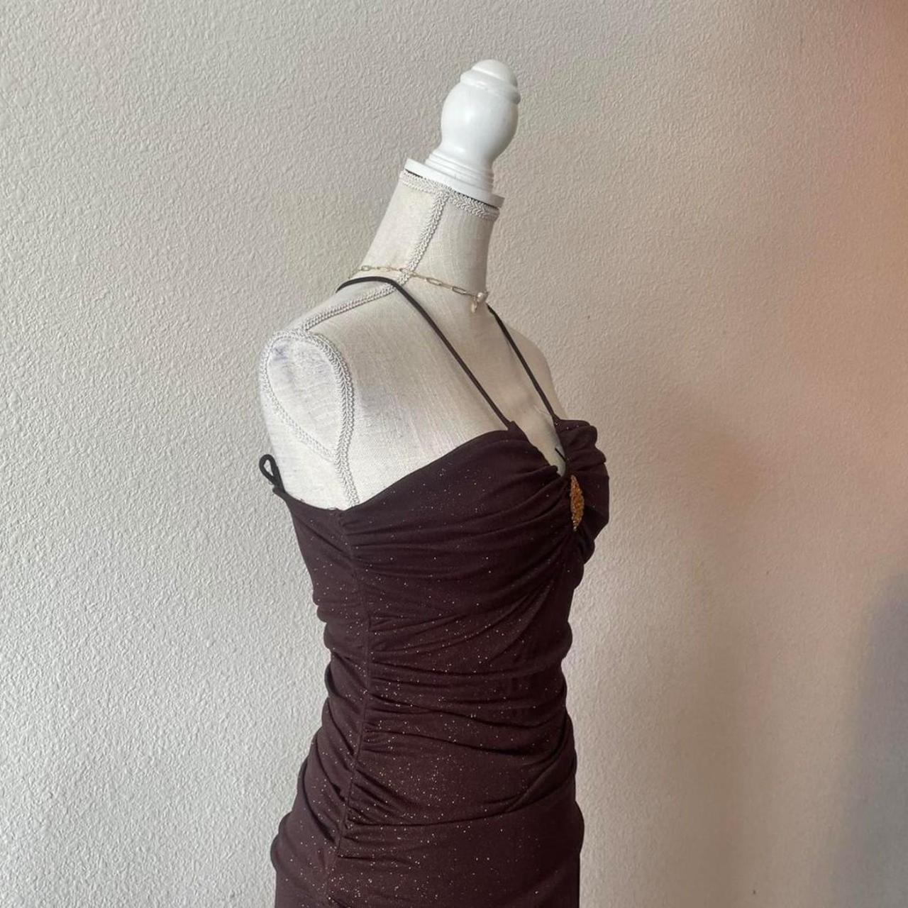 Braun Glänzend Retro Trägerlos Ziemlich Mode Lange Chiffon Ballkleid Abendkleid Partykleid nv3750