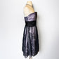 Robe de soirée courte en mousseline de soie à imprimé floral rétro violet nv5420