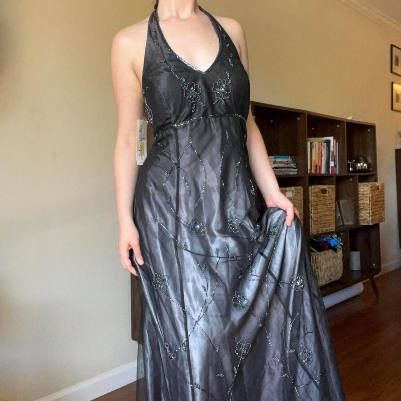 Robe de soirée longue en satin et tulle, élégante, dos nu, style vintage, noire et bordeaux, avec perles exquises, nv3743
