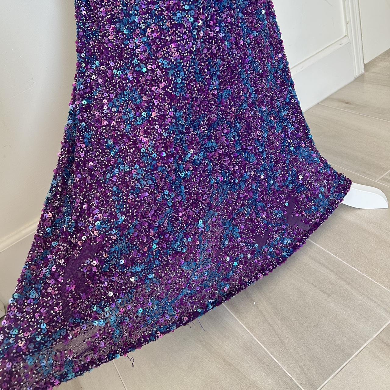 Robe de soirée longue à paillettes et perles violettes et bleues nv4243