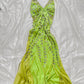 Grünes, langes Chiffon-Ballkleid mit Perlen und Blumenmuster, nv5193