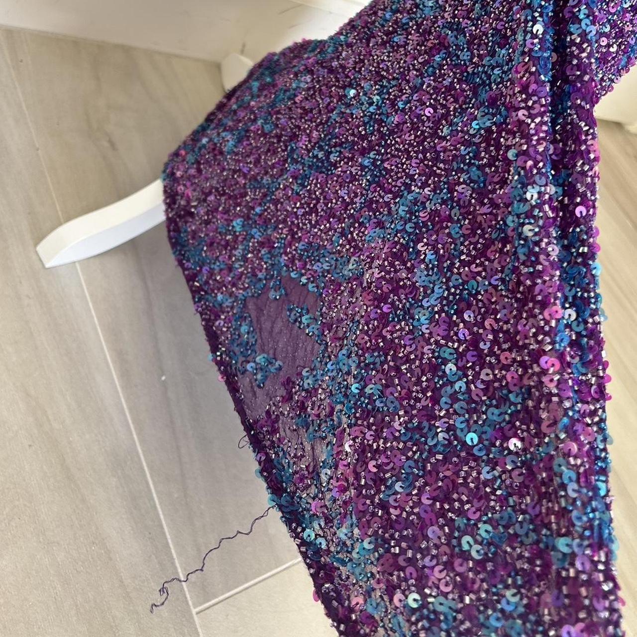 Robe de soirée longue à paillettes et perles violettes et bleues nv4243