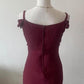 Robe de soirée vintage bordeaux taille haute, épaules dénudées, élégante, perlée, superbe, nv3751